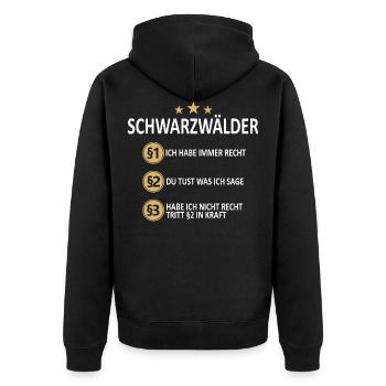 Schwarzwald Schwarzwälder Heimat Spruch - Unisex Premium Bio Zip Hoodie - Schwarz - Hinten - Nico (187cm)