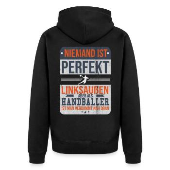 Handball - Unisex Premium Bio Zip Hoodie - Schwarz - Hinten - Nico (187cm)