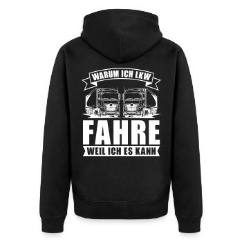 LKW Fahrer Lastwagenfahrer Fernfahrer Trucker - Unisex Premium Bio Zip Hoodie - Schwarz - Hinten - Nico (187cm)