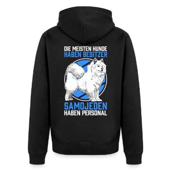 Samojede Personal Schlittenhund Samojedenspitz - Unisex Premium Bio Zip Hoodie - Schwarz - Hinten - Nico (187cm)