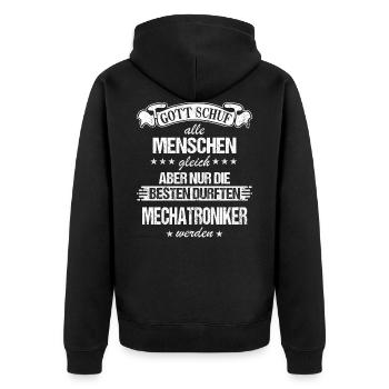 Mechatroniker Mechatronik Reparieren Beruf Spruch - Unisex Premium Bio Zip Hoodie - Schwarz - Hinten - Nico (187cm)