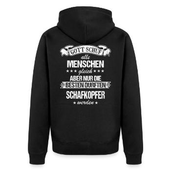 Schafkopfen Schafkopf Kartenspiel Spruch - Unisex Premium Bio Zip Hoodie - Schwarz - Hinten - Nico (187cm)
