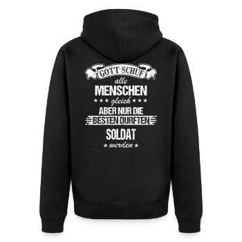 Soldat Militär Armee Soldaten Offizier Spruch - Unisex Premium Bio Zip Hoodie - Schwarz - Hinten - Nico (187cm)