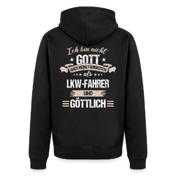 LKW-Fahrer Fernfahrer Lastkraftwagenfahrer Spruch - Unisex Premium Bio Zip Hoodie - Schwarz - Hinten - Nico (187cm)