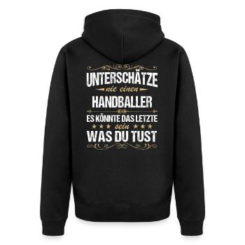 Handball Handballer Handballspieler Spruch - Unisex Premium Bio Zip Hoodie - Schwarz - Hinten - Nico (187cm)