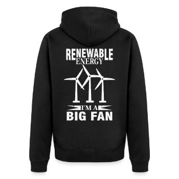 Renewable Energy - Wind Power - Unisex Premium Bio Zip Hoodie - Schwarz - Hinten - Nico (187cm)