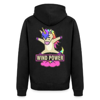 Wind Power - Unicorn - Unisex Premium Bio Zip Hoodie - Schwarz - Hinten - Nico (187cm)