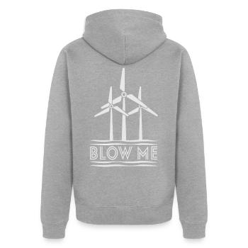 Wind Power - Blow Me - Unisex Premium Organic Zip Hoodie - heather grey - Back - Nico (187cm)