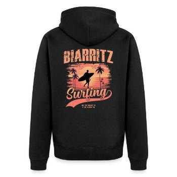 Surfen für Surfer Vintage Biarritz Geschenkidee - Unisex Premium Bio Zip Hoodie - Schwarz - Hinten - Nico (187cm)