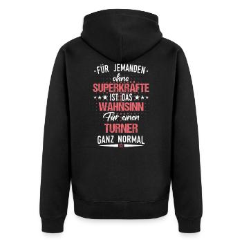 Turnen Turner Bodenturnen Geräteturnen Spruch - Unisex Premium Bio Zip Hoodie - Schwarz - Hinten - Nico (187cm)