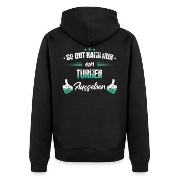 Turnen Turner Bodenturnen Geräteturnen Spruch - Unisex Premium Bio Zip Hoodie - Schwarz - Hinten - Nico (187cm)