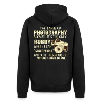 photography photography photography photographer shoot people - Unisex Premium Organic Zip Hoodie - black - Back - Nico (187cm)