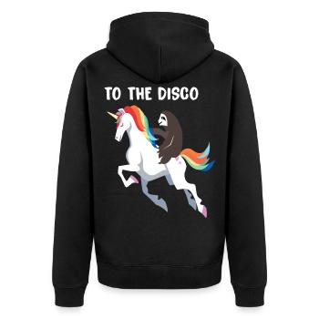 unicorn sloth unicorn sloth to the disco ride - Unisex Premium Organic Zip Hoodie - black - Back - Nico (187cm)