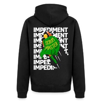 Superhero destroys Impediments - Scrum Master - Unisex Premium Organic Zip Hoodie - black - Back - Nico (187cm)