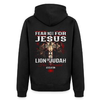 Jésus-Christ - Le Lion de Juda a triomphé - Veste à capuche bio Premium Unisexe - noir - Dos - Nico (187cm)