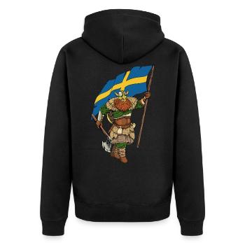 Wikinger Krieger mit Flagge - Schweden - Unisex Premium Bio Zip Hoodie - Schwarz - Hinten - Nico (187cm)