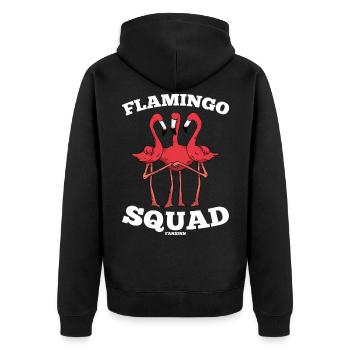 Flamingo Squad - Unisex Premium Bio Zip Hoodie - Schwarz - Hinten - Nico (187cm)