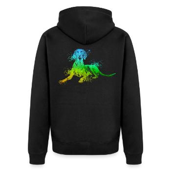 Farbenfroher Magyar Vizsla - Unisex Premium Bio Zip Hoodie - Schwarz - Hinten - Nico (187cm)