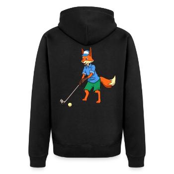 Comic Fuchs plays golf - Golfer - Unisex Premium Organic Zip Hoodie - black - Back - Nico (187cm)