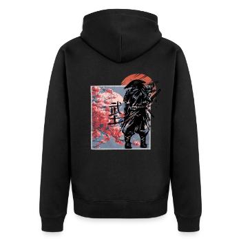 Samurai-Charaktere, Bushido, japanischer Samurai - Unisex Premium Bio Zip Hoodie - Schwarz - Hinten - Nico (187cm)