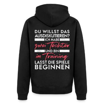 Du willst das ausdiskutieren - Vater Töchter - Unisex Premium Bio Zip Hoodie - Schwarz - Hinten - Nico (187cm)