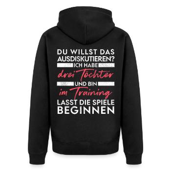 Du willst das ausdiskutieren - Vater Töchter - Unisex Premium Bio Zip Hoodie - Schwarz - Hinten - Nico (187cm)