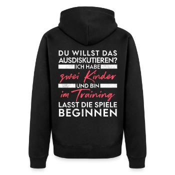 Du willst das ausdiskutieren - Vater Kinder - Unisex Premium Bio Zip Hoodie - Schwarz - Hinten - Nico (187cm)