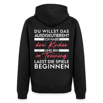 Du willst das ausdiskutieren - Vater Kinder - Unisex Premium Bio Zip Hoodie - Schwarz - Hinten - Nico (187cm)