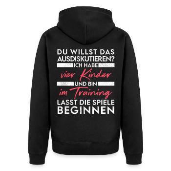 Du willst das ausdiskutieren - Vater Kinder - Unisex Premium Bio Zip Hoodie - Schwarz - Hinten - Nico (187cm)