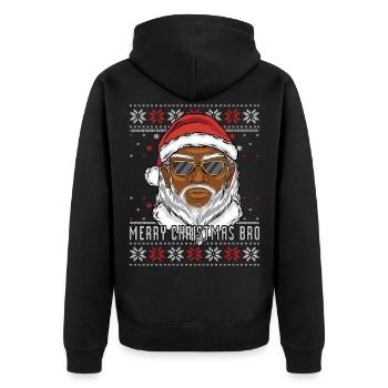 Merry Christmas Bro Ugly Christmas Black Santa - Unisex Premium Organic Zip Hoodie - black - Back - Nico (187cm)