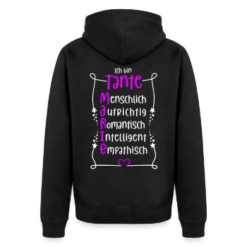 Marie - beste Tante - Unisex Premium Bio Zip Hoodie - Schwarz - Hinten - Nico (187cm)
