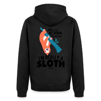 This Is My Human Costume Sloth - Unisex Premium Bio Zip Hoodie - Schwarz - Hinten - Nico (187cm)