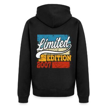 Jahrgang 2007 Limited Edition 14. Geburtstag - Unisex Premium Bio Zip Hoodie - Schwarz - Hinten - Nico (187cm)