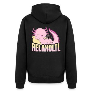 Relaxolotl Axolotl Design für einen Axolotl Fan - Unisex Premium Bio Zip Hoodie - Schwarz - Hinten - Nico (187cm)