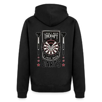 Ich brauche keine Therapie ich brauche nur Dart - Unisex Premium Bio Zip Hoodie - Schwarz - Hinten - Nico (187cm)
