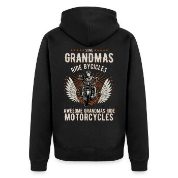 Biker-Grandma Morradfahrer - Motorcycle - Unisex Premium Organic Zip Hoodie - black - Back - Nico (187cm)