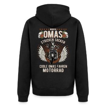 Biker-Oma Morradfahrer - Motorrad - Unisex Premium Bio Zip Hoodie - Schwarz - Hinten - Nico (187cm)