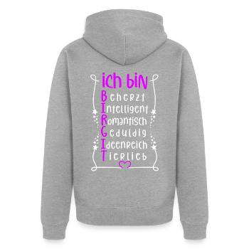Für den besten Menschen - Ich bin Birgit - Unisex Premium Bio Zip Hoodie - Grau meliert - Hinten - Nico (187cm)