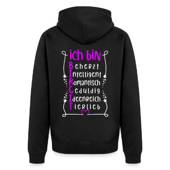 Für den besten Menschen - Ich bin Birgit - Unisex Premium Bio Zip Hoodie - Schwarz - Hinten - Nico (187cm)
