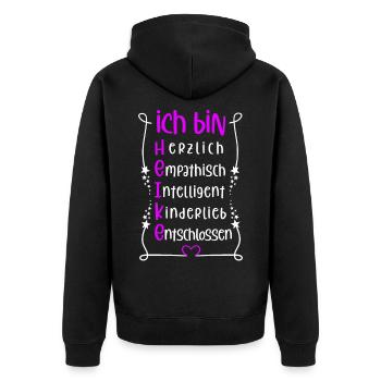 Für den besten Menschen - Ich bin Heike - Unisex Premium Bio Zip Hoodie - Schwarz - Hinten - Nico (187cm)