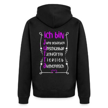 Für den besten Menschen - Ich bin Jutta - Unisex Premium Bio Zip Hoodie - Schwarz - Hinten - Nico (187cm)