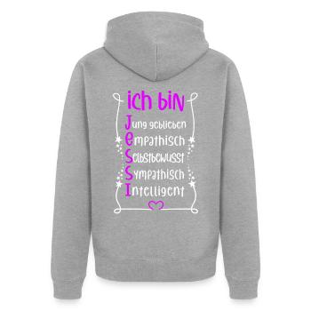 Für den besten Menschen - Ich bin Jessi - Unisex Premium Bio Zip Hoodie - Grau meliert - Hinten - Nico (187cm)