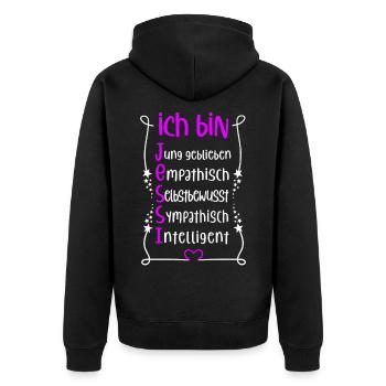 Für den besten Menschen - Ich bin Jessi - Unisex Premium Bio Zip Hoodie - Schwarz - Hinten - Nico (187cm)