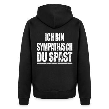 Ich bin sympathisch - lustiges Statement - Unisex Premium Bio Zip Hoodie - Schwarz - Hinten - Nico (187cm)