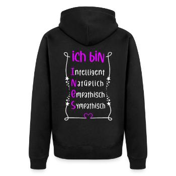 Für den besten Menschen - Ich bin Ines - Unisex Premium Bio Zip Hoodie - Schwarz - Hinten - Nico (187cm)