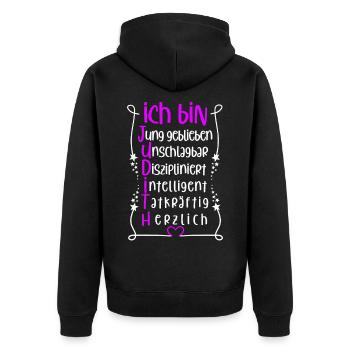 Für den besten Menschen - Ich bin Judith - Unisex Premium Bio Zip Hoodie - Schwarz - Hinten - Nico (187cm)