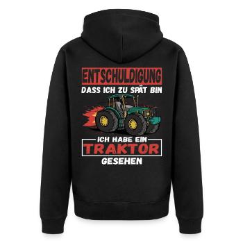 Entschuldigung dass ich zu spät bin Traktor - Unisex Premium Bio Zip Hoodie - Schwarz - Hinten - Nico (187cm)