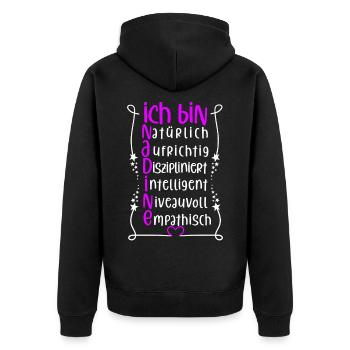 Für den besten Menschen - Ich bin Nadine - Unisex Premium Bio Zip Hoodie - Schwarz - Hinten - Nico (187cm)