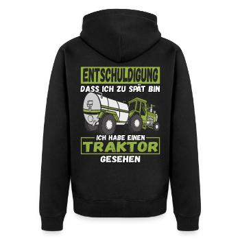 Entschuldigung dass ich zu spät bin Traktor - Unisex Premium Bio Zip Hoodie - Schwarz - Hinten - Nico (187cm)