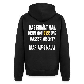 Was erhält man, wenn man Bier und Wasser mischt? - Unisex Premium Bio Zip Hoodie - Schwarz - Hinten - Nico (187cm)